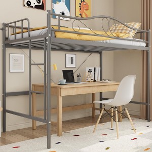 Twin Loft Bed with Adjustable Ladder & Full Safety Guardrail, Loft Bed Twin Heavy-Duty Metal Frame 400 Lbs Weight Capacity - 1 of 4