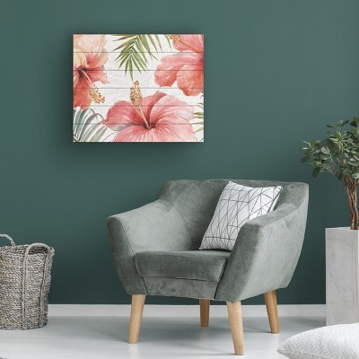 Tropical Blush Floral Wood Slat Wall Art, 18x22