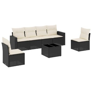 vidaXL 7 Piece Patio Sofa Set with Cushions - Black and Cream With Table - 1 of 4