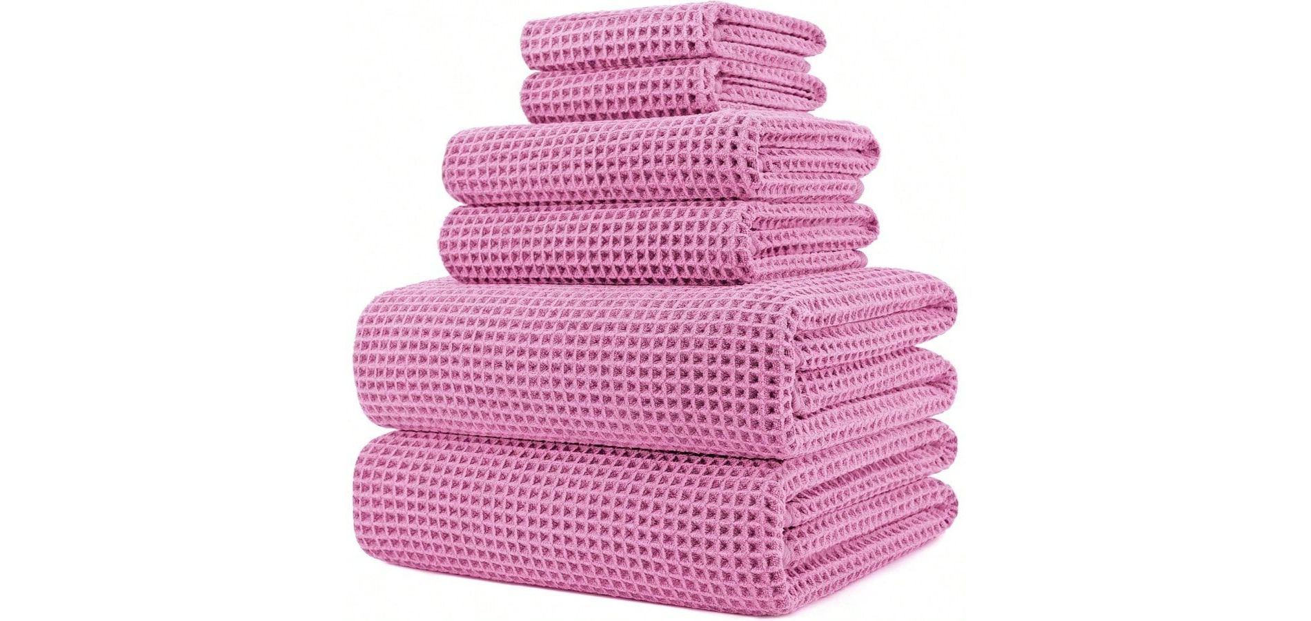 60x30 in. Quick Dry Waffle Weave Microfiber Bath Towel Set, 6 Piece Hand-16 X 30 in., Face-13 X 13 In