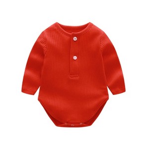 MyKids-Usa Baby Solid Color Ruffle & Buttoned Design Long-Sleeved O-Neck Onesies - 1 of 4