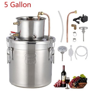 2 Pots 5 Gallon Water Alcohol Distiller Copper Tube 19L Brewing Kits - 1 of 4