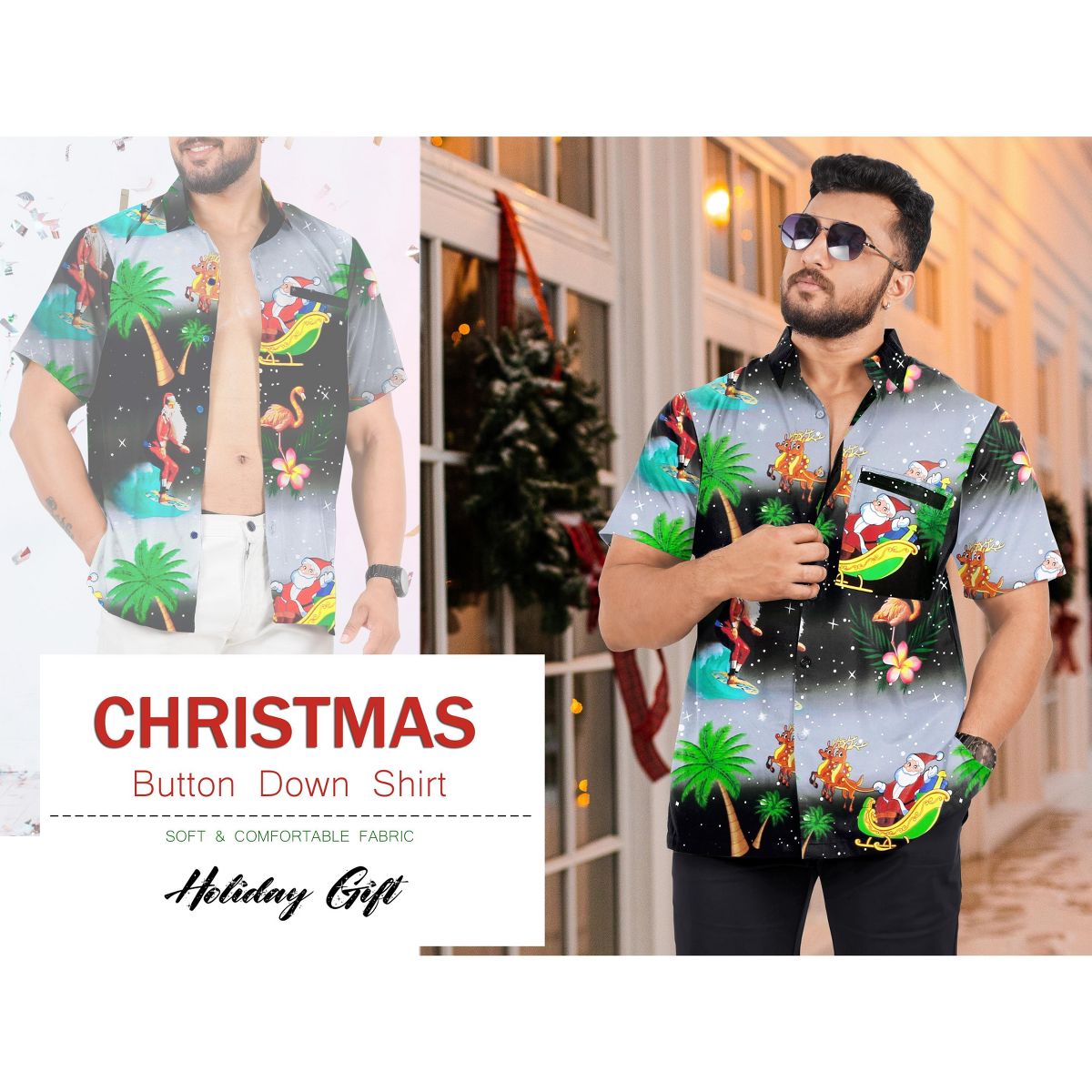 HAPPY BAY Men's Hawaiian Shirts Short Sleeve Button Down Shirt Mens Christmas Shirts Holiday Beach Party Shirts for Men Funny - thumbnail 6