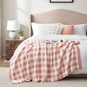Snuggle Sac Ultra-Soft Microfiber Knit Throw Blanket, Reversible Checkered Design - 1 of 4
