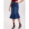 INSPIRE CHIC Women's Denim High Waisted Ruffled Knee Length Bodycon Fishtail Jean Skirt - 2 of 4