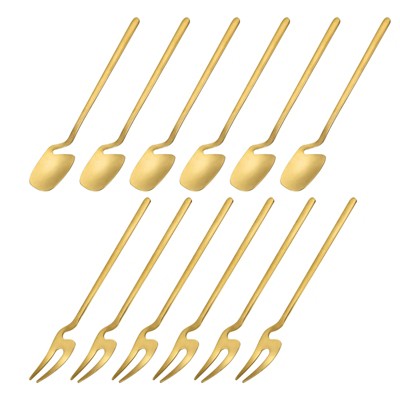 Unique Bargains Stainless Steel Kitchen Utensil Sets Mini Dessert Spoons Forks 5.43" 5.7" 12 Pcs