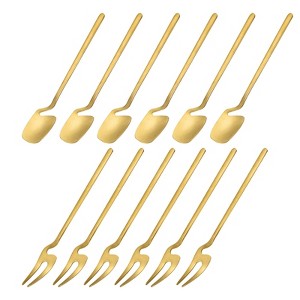 Unique Bargains Stainless Steel Kitchen Utensil Sets Mini Dessert Spoons Forks 5.43" 5.7" 12 Pcs - 1 of 4