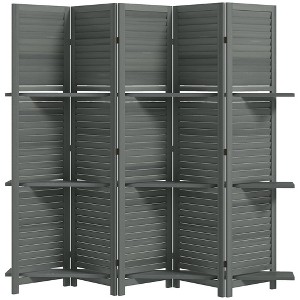 Aghana Digitals 5-Panel Gray Paulownia Wood Privacy Divider with 3 Storage Shelves, Foldable - 1 of 4