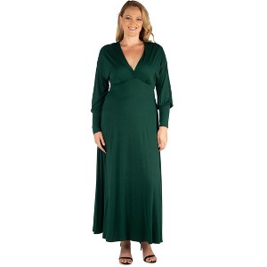 24seven Comfort Apparel V-Neck Long Sleeve Plus Size Maxi Dress - 1 of 4
