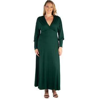 24seven Comfort Apparel V-Neck Long Sleeve Plus Size Maxi Dress