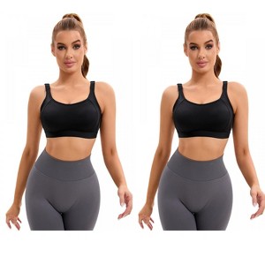 INSPIRE CHIC 2 Pcs Women's Contrasting Colors Adjustable Straps Workout Fixed Cup U Back Sports Bras - 1 of 4