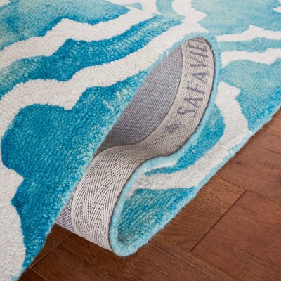 Turquoise and Ivory Hand-Tufted Wool 4' x 6' Area Rug