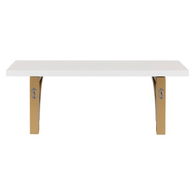 Classic White and Gold Wood Floating Wall Shelf, 24 inches