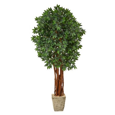 Nearly Natural 6-ft Lychee Artificial Tree In Country White Planter ...