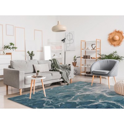 Handmade Luxe Blue Wool Abstract Tufted Rectangular Rug 42" x 66"