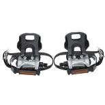 Unique Bargains Bicycle Pedals 12.7mm 1/2'' Spindle Platform with Toe Clips Fixed Foot Strap Cycling Parts Black Silver Tone 1 Pair