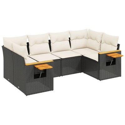 vidaXL 6 Piece Patio Sofa Set with Cushions Black and Cream