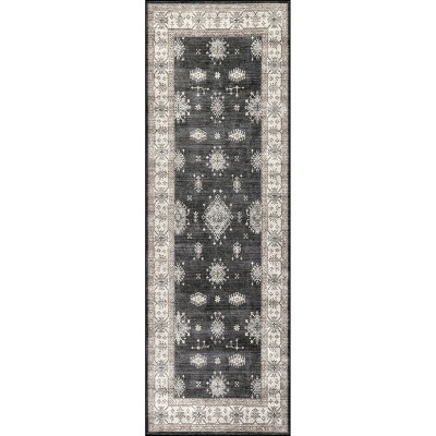 Image of Nuloom Mollie Medallion 2x10 Machine Washable Runner Indoor Area Rug for Living Room Bedroom Dining Room Entryway Hallway Kitchen, Charcoal/Ivory