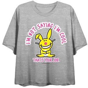 It's Happy Bunny Cool Bunny Crew Neck Short Sleeve Gray Heather Women's Crop Top - 1 of 3