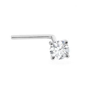Jewelry Avalanche Solid 14K Gold Diamond L-shape Nose Stud 22G L-bend Nose Ring Stud - 1 of 4