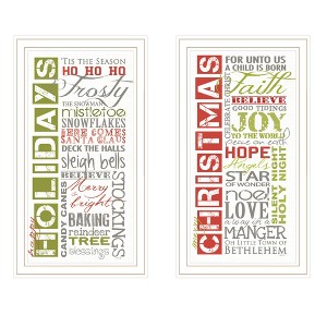 2- Piece Vignette Happy Holidays White Framed Wall Art for Living Room, Bedroom Wall Art Print for Home Decor by Marla Rae - 1 of 4