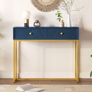 CAVINAS 38 inch Console Table with 2 Drawers,Modern Entryway Table with Stripe Design for Living Room,Hallway,Navy - 1 of 4