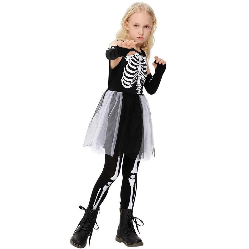 Whizmax Girls Skeleton Costume with Tulle Tutu Skirts Funky Punk Bones Costume, 4 of 8