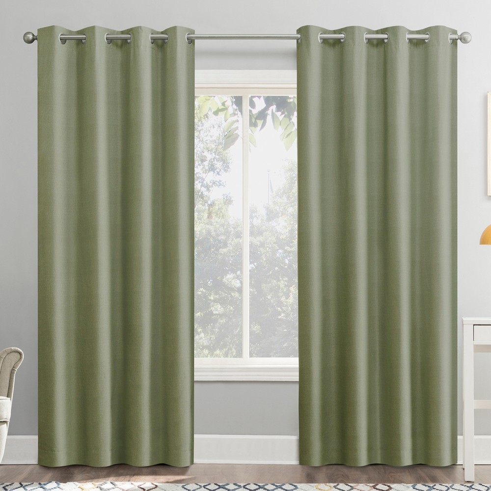 50"x95" Sun Zero Blackout Duran Thermal Insulated Grommet Curtain Panel Green: Energy Efficient, Noise Reduction, Modern Style