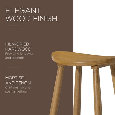 Rustic Natural Wood Backless Saddle Bar Stools, Set of 3