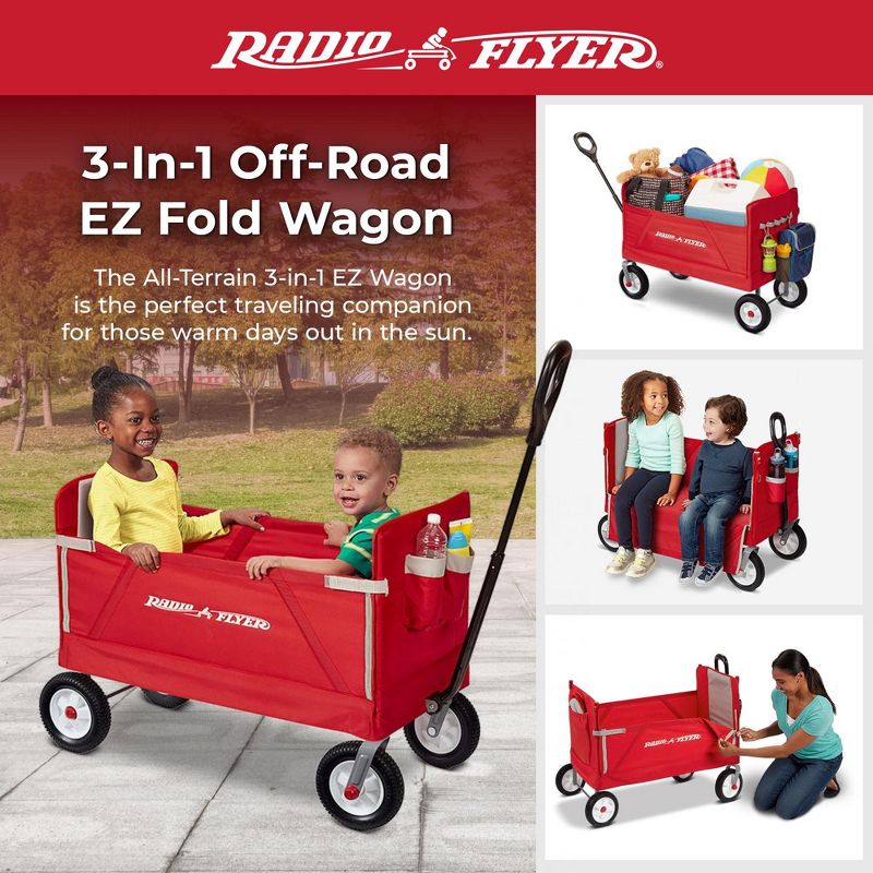 Radio Flyer All Terrain 3-in-1 Off Road EZ Fold Wagon for Kids and Cargo, Red, 2 of 9