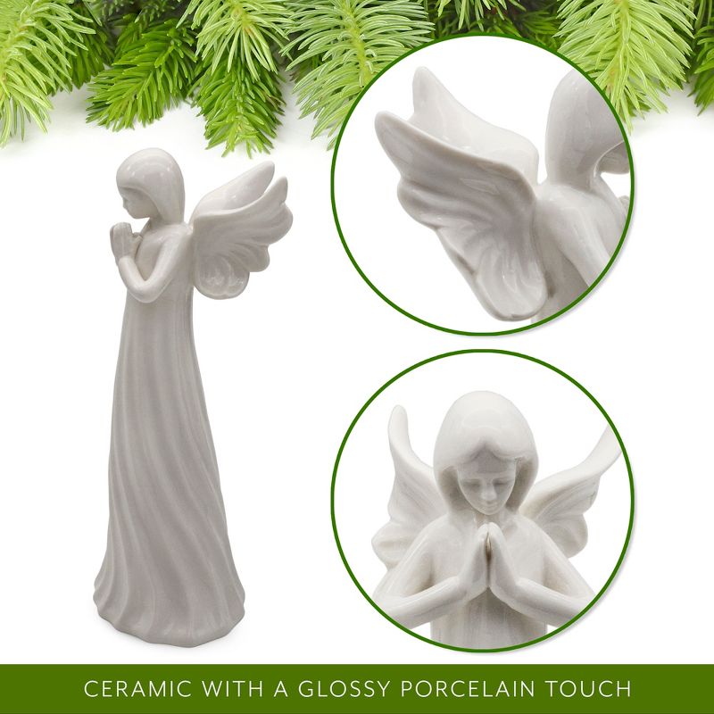 AuldHome Design White Ceramic Praying Angel Figurine; Standing Guardian Angel Statue 9in, 4 of 9