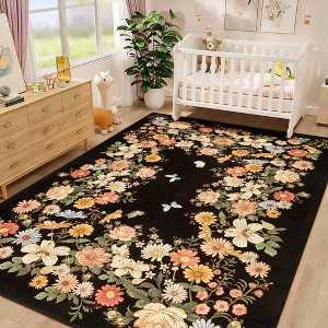Washable Rug Vintage Floral Rug with Non Slip TPR Backing, Soft Non Shedding Foldable Floor Covering for Living Room Bedroom - 1 of 4