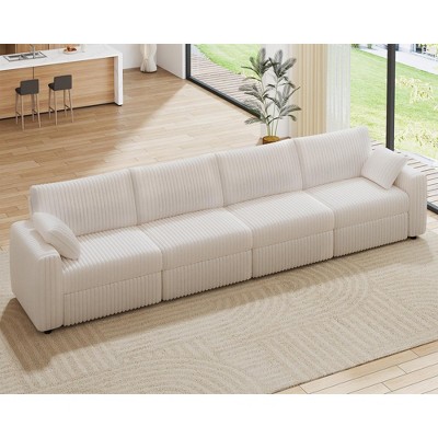 Vipbear Beige Extra Large Modular Sectional Sofa,Comfy Corduroy Modern Oversized 4-Seat Sectional Couch with Deep Seat,Tool-Free Assembly