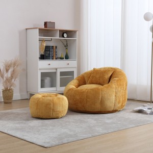 Chenille Pumpkin Lounge Chair with Ottoman, 41.3in Memory Foam Accent Chair Set for Bedroom Living Room-3irtyhousy - 1 of 4