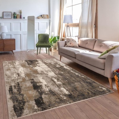 Abstract Elegance Beige Synthetic 9' x 12' Area Rug
