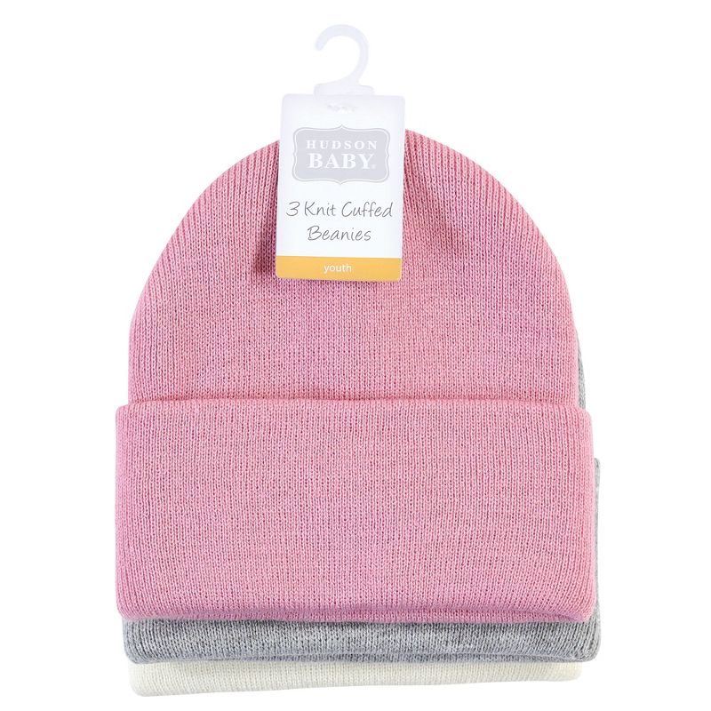 Hudson Baby Infant Girl Knit Cuffed Beanie 3pk, Orchid Pink, 3 of 7