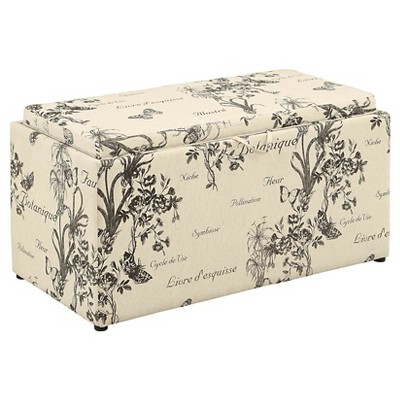 Sheridan Storage Bench w/2 Side Ottomans Botanical Print - Breighton Home