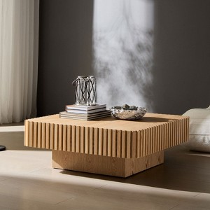 Munora - 35.43 Inch Square Coffee Table - Modern Handcraft Drum Style - Black - 1 of 4