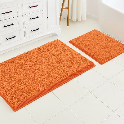 Home Mart Goods 2 Piece Set Orange Soft Cozy Plush Chenille Bath Mat Bathroom Rug