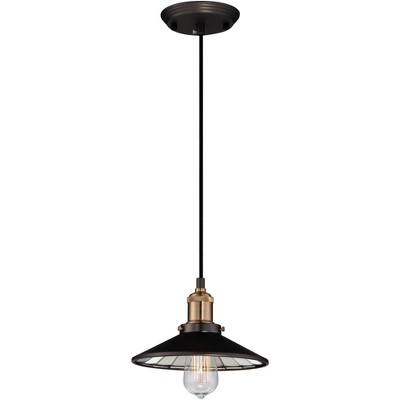 Franklin Iron Works Oil Rubbed Bronze Mini Pendant Light 8 3/4" Wide Industrial Workshop LED Edison Fixture for Kitchen Island