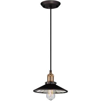 Franklin Iron Works Emile Oil Rubbed Bronze Brass Mini Pendant 8 3/4" Wide Industrial LED Fixture for Dining Room House Foyer Kitchen Island Entryway