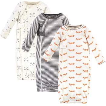 Touched by Nature Baby Boy Organic Cotton Zipper Long-Sleeve Gowns 3pk, Orange Fox