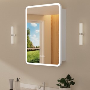 Medicine Cabinet with LED Mirror, Surface/Recessed Mount, Defogger, Memory, 3-Color Lighting, USB & Outlet, Dimmer, Storage - 1 of 4