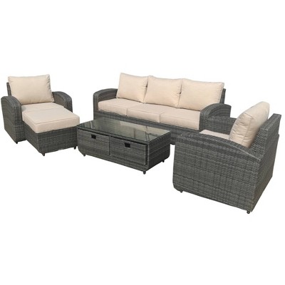 Pocahontas 5pc Wicker Patio Conversation Set - Direct Wicker