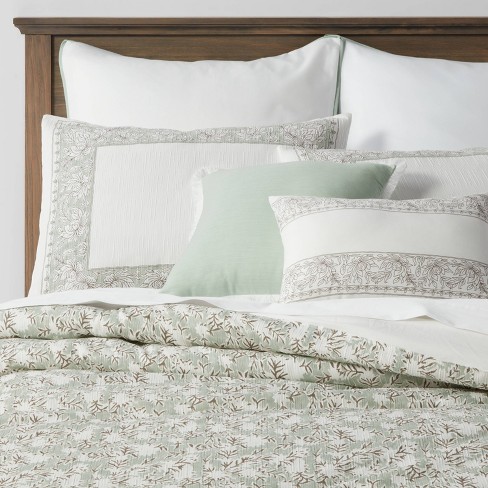 Floral Comforter King Size-100% Cotton Floral Bedding Comforter Set,Sage  Green Y