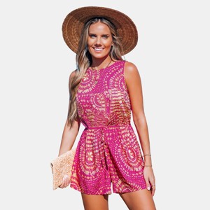 Women's Pink Boho Sleeveless Straight Leg Romper- Cupshe - 1 of 4