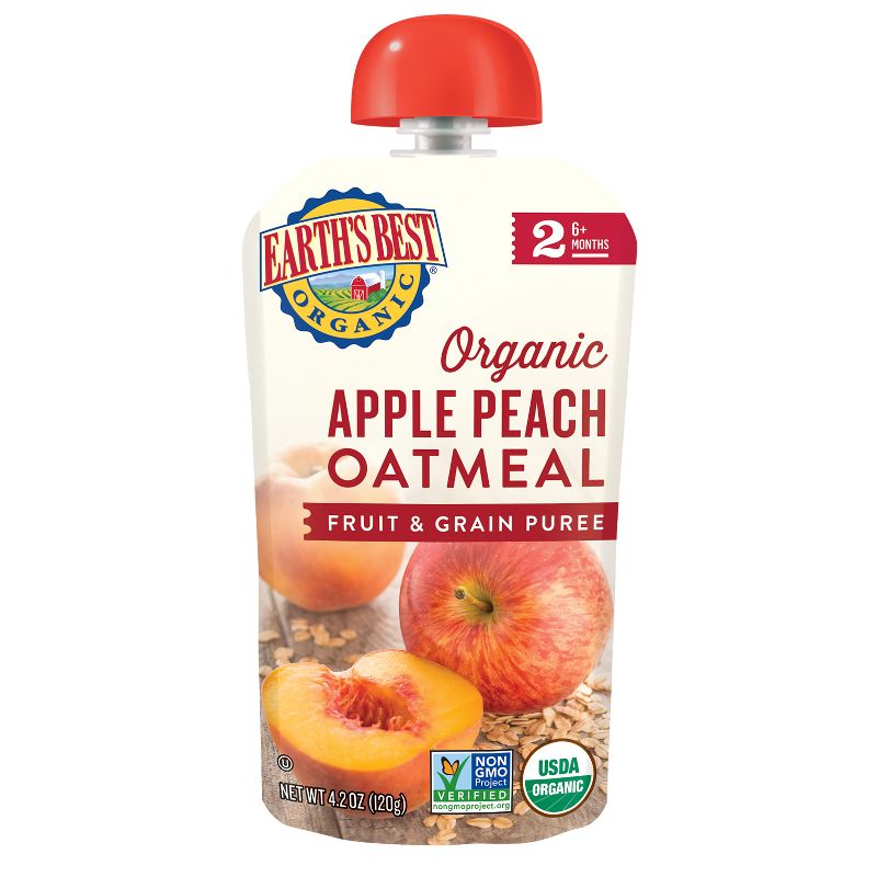 Earth's Best Organic Apple Peach Oatmeal Baby Food Pouch - (Select Count), 2 of 6