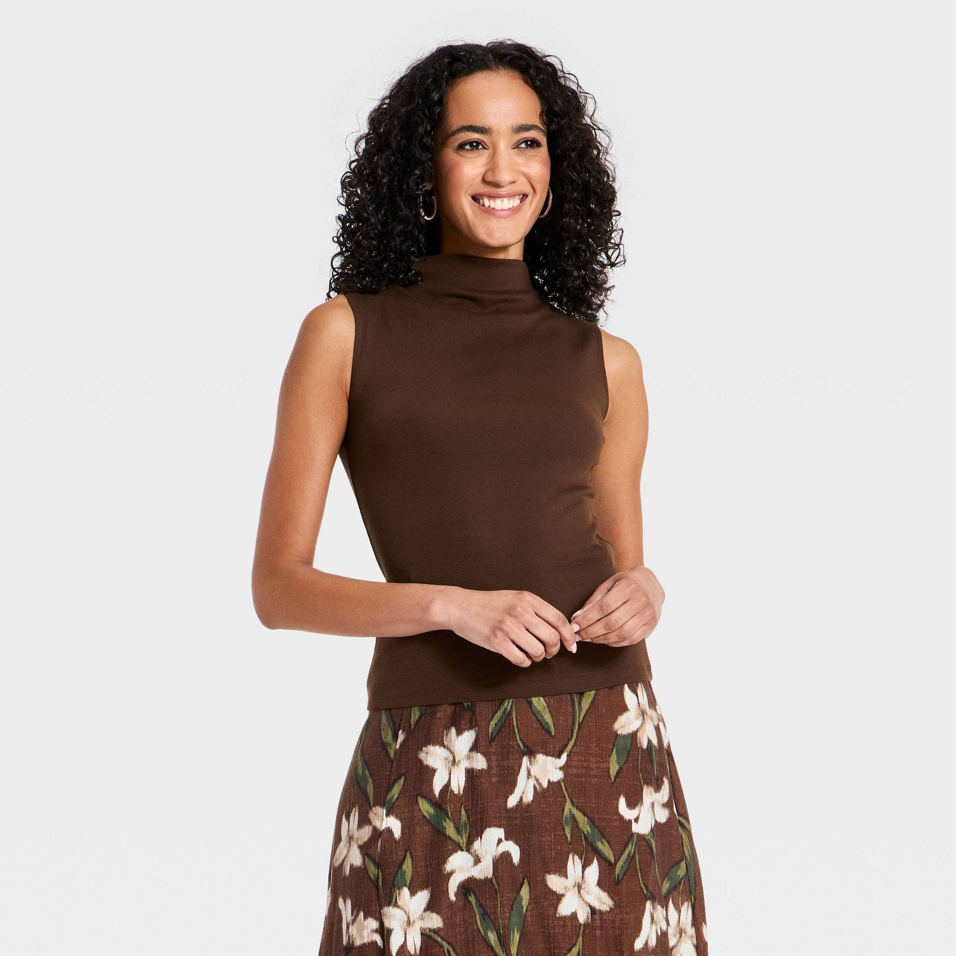 Women's Refined Ribbed Knit Tank Top - A New Day™ Brown S