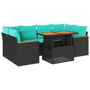 vidaXL 7 Piece Patio Sofa Set with Cushions Black Poly Rattan - 1 of 4