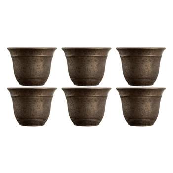 The HC Companies 13 Inch Wide Sierra Round Traditional Plastic Indoor Outdoor Home Planter Pot for Garden Plants and Flowers, Nordic Bronze (6 Pack)